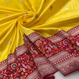 Yellow colour Pure Katan Silk Handwoven Banarasi Saree