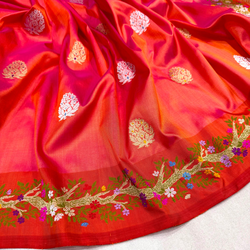Dual shade pure katan silk handwoven banarasi saree