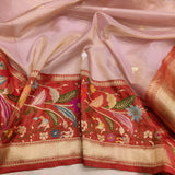 Lavender colour Pure Tissue Silk Handwoven Banarasi Saree