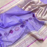 Lavender colour pure kora Handwoven Banarasi saree