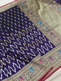Purple Color Pure Katan Silk Handwoven Banarasi Jungla Saree