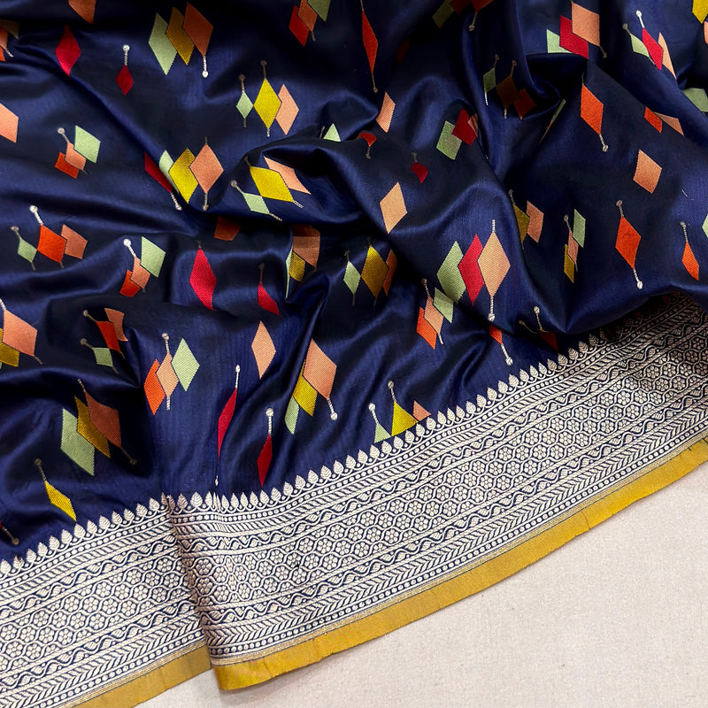 Nevi blue colour pure katan silk handwoven banarasi saree
