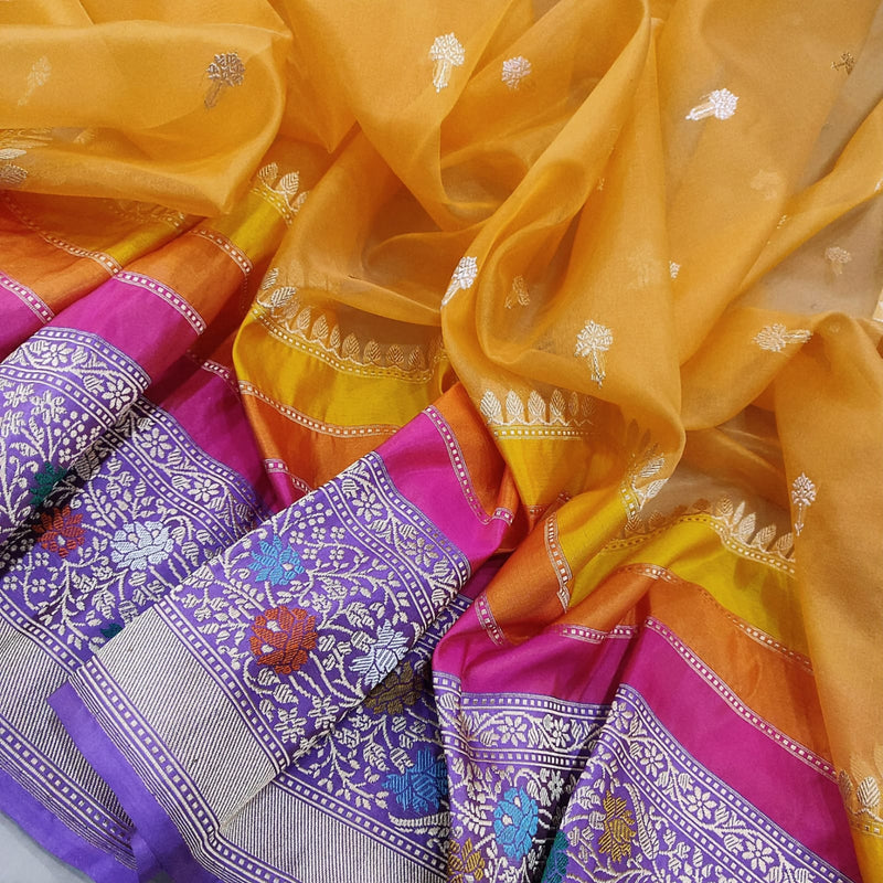 Pure Kora handwoven Banarasi saree