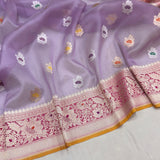 Lavender colour pure kora Handwoven banarasi saree
