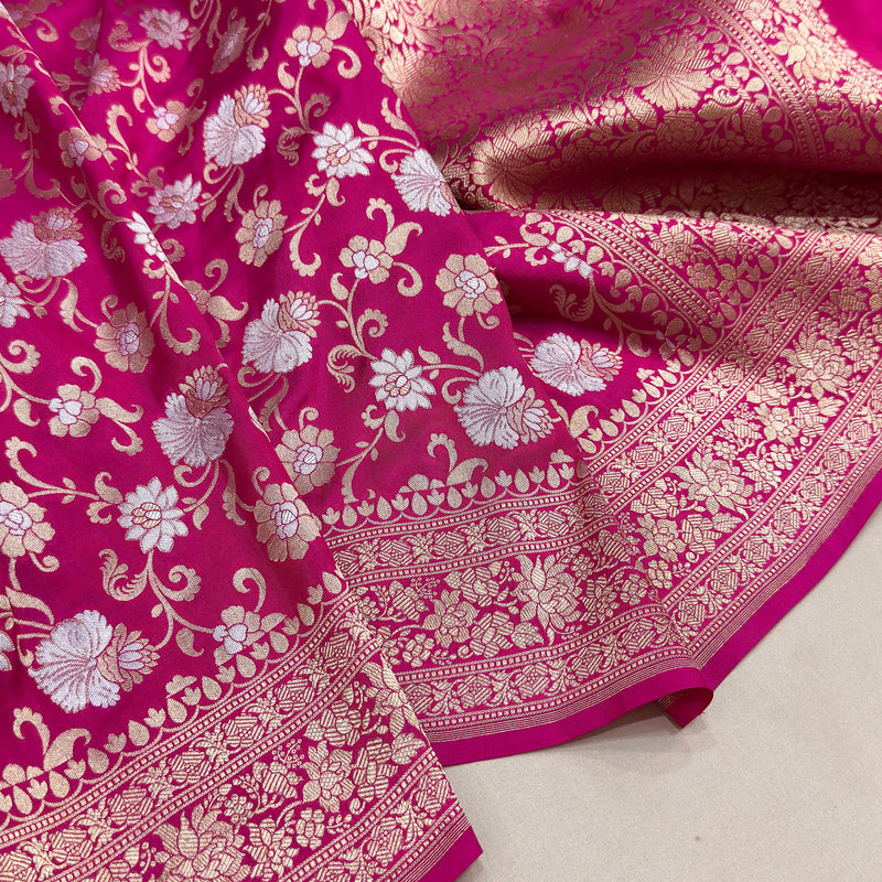 Pink colour pure Katan silk handwoven banarasi saree