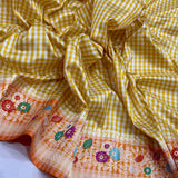 Yellow colour pure katan silk Handwoven banarasi saree