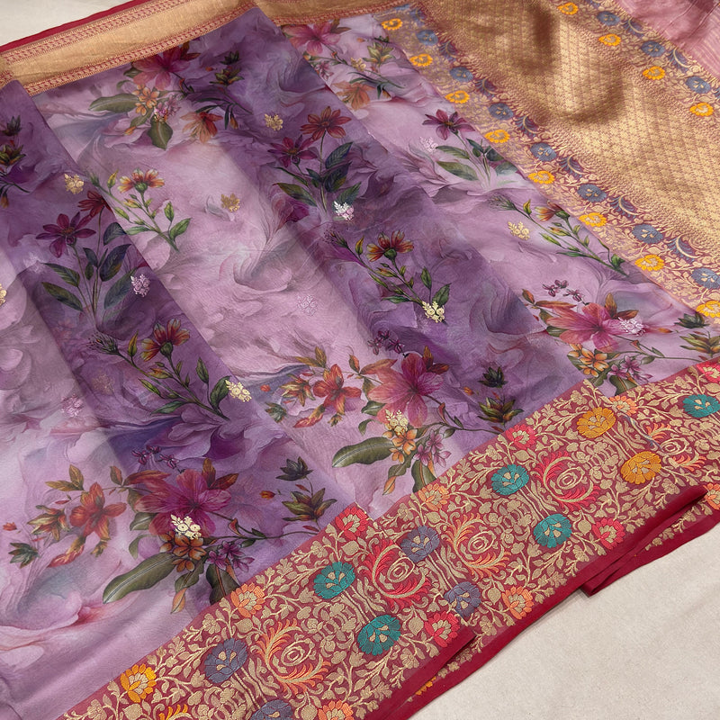 Pure Kora handwoven Banarasi saree