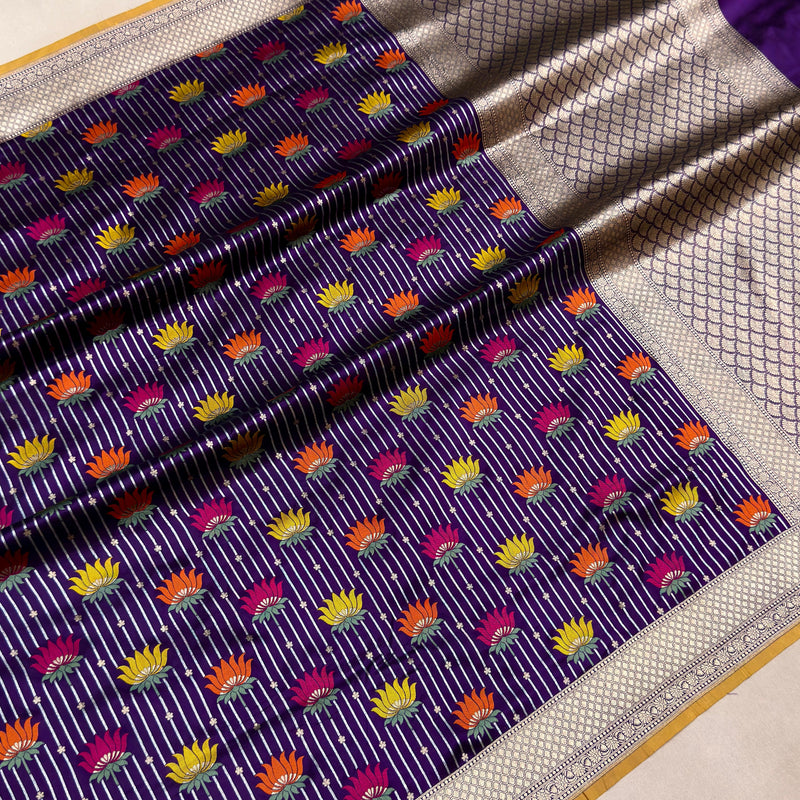Purple colour pure Katan Silk Handwoven Banarasi Saree