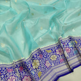 Sky blue colour Pure Kora  Handwoven Banarasi Saree