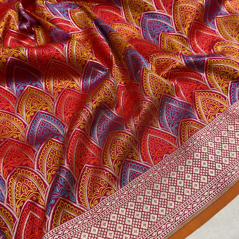 Red colour pure katan silk handwoven banarasi saree