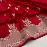 Red colour pure katan silk Handwoven banarasi saree
