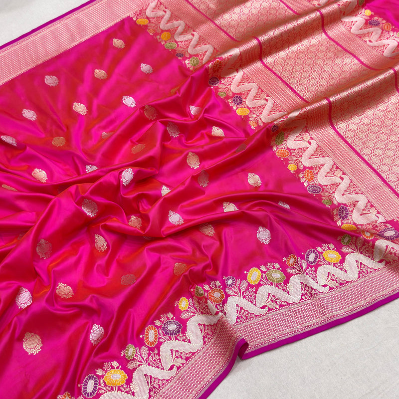 Pink colour pure katan silk Handwoven banarasi saree
