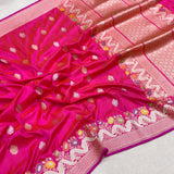Pink colour pure katan silk Handwoven banarasi saree