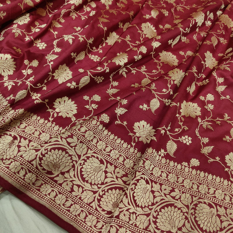 Brown colour pure katan silk handwoven banarasi saree
