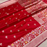 Red colour pure katan silk handwoven banarasi saree