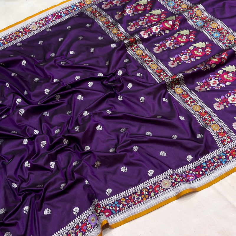 Purple colour pure katan silk Handwoven banarasi saree