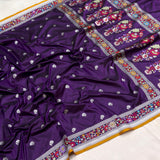 Purple colour pure katan silk Handwoven banarasi saree