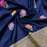 Nevi blue colour pure Katan silk handwoven banarasi saree