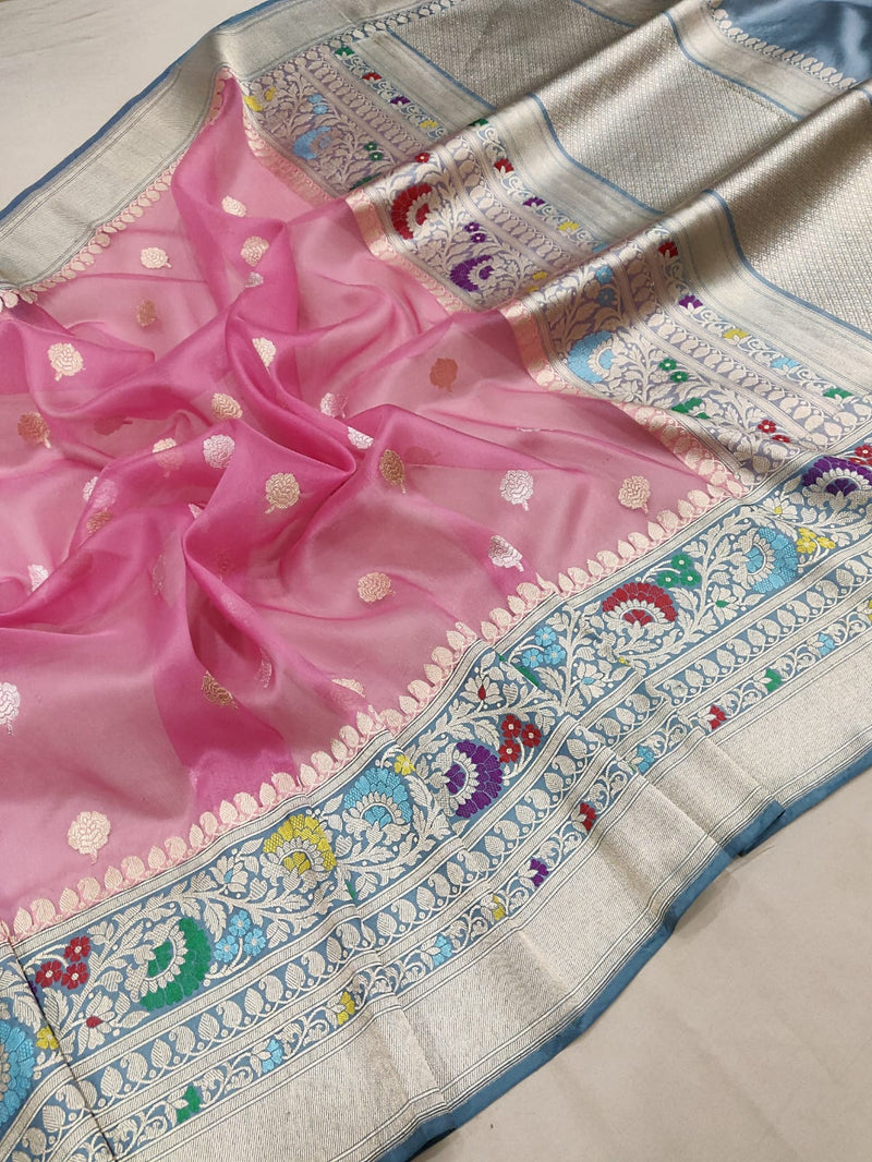 Pink Colour Pure Kora Silk Handwoven Banarasi Saree
