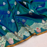 Peacock colour pure katan silk Handwoven banarasi saree