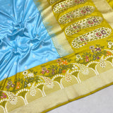 Sky Blue colour pure katan silk Handwoven banarasi saree