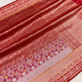 Red colour pure katan silk Handwoven banarasi tanchoi saree