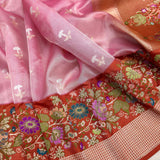 Pink colour pure tissue Handwoven banarasi saree