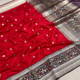 Red colour pure katan silk Handwoven banarasi saree