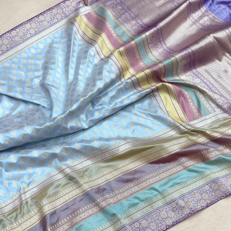 Sky Blue colour pure katan silk Handwoven banarasi saree