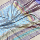 Sky Blue colour pure katan silk Handwoven banarasi saree