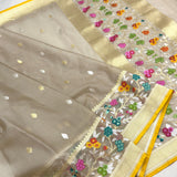 Grey colour pure Kora jamdani handwoven banarasi saree
