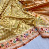 Yellow colour pure katan silk Handwoven banarasi saree