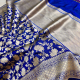 Royal blue colour pure katan silk Handwoven banarasi saree