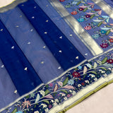 Peacock colour pure kora jamdani handwoven Banarasi saree