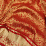 Red colour pure katan silk Handwoven banarasi Tanchoi saree