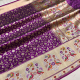 Purple colour pure katan silk Handwoven banarasi saree