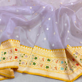 Light lavender colour pure kora handwoven banarasi saree