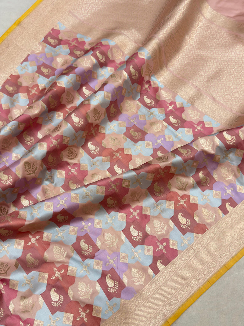 Multicolor Pure Katan Silk Handwoven Banarasi Saree