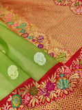 Parrot Green Color Pure Kora Silk Handwoven Banarasi Saree