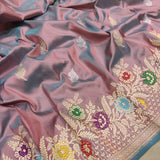 Dual shade pure katan silk Handwoven banarasi saree