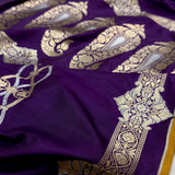 Purple colour pure katan silk Handwoven banarasi saree