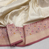 Off white colour pure katan silk handwoven banarasi saree
