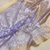 Lavender color pure tissue net handwoven banarasi saree