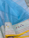 Sky blue colour pure kora handwoven banarasi saree