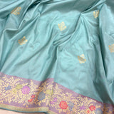Sky Blue colour pure katan silk Handwoven banarasi saree