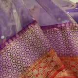 Lavender colour pure tissue handwoven banarasi saree
