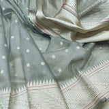 Grey colour pure kora handwoven banarasi saree