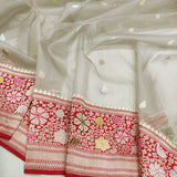Grey colour Pure Kora Silk Handwoven Banarasi Saree