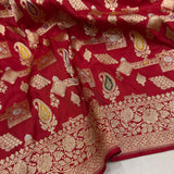 Red colour pure mashru silk Handwoven banarasi saree