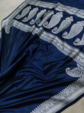 Nevi blue colour pure katan silk Handwoven banarasi saree